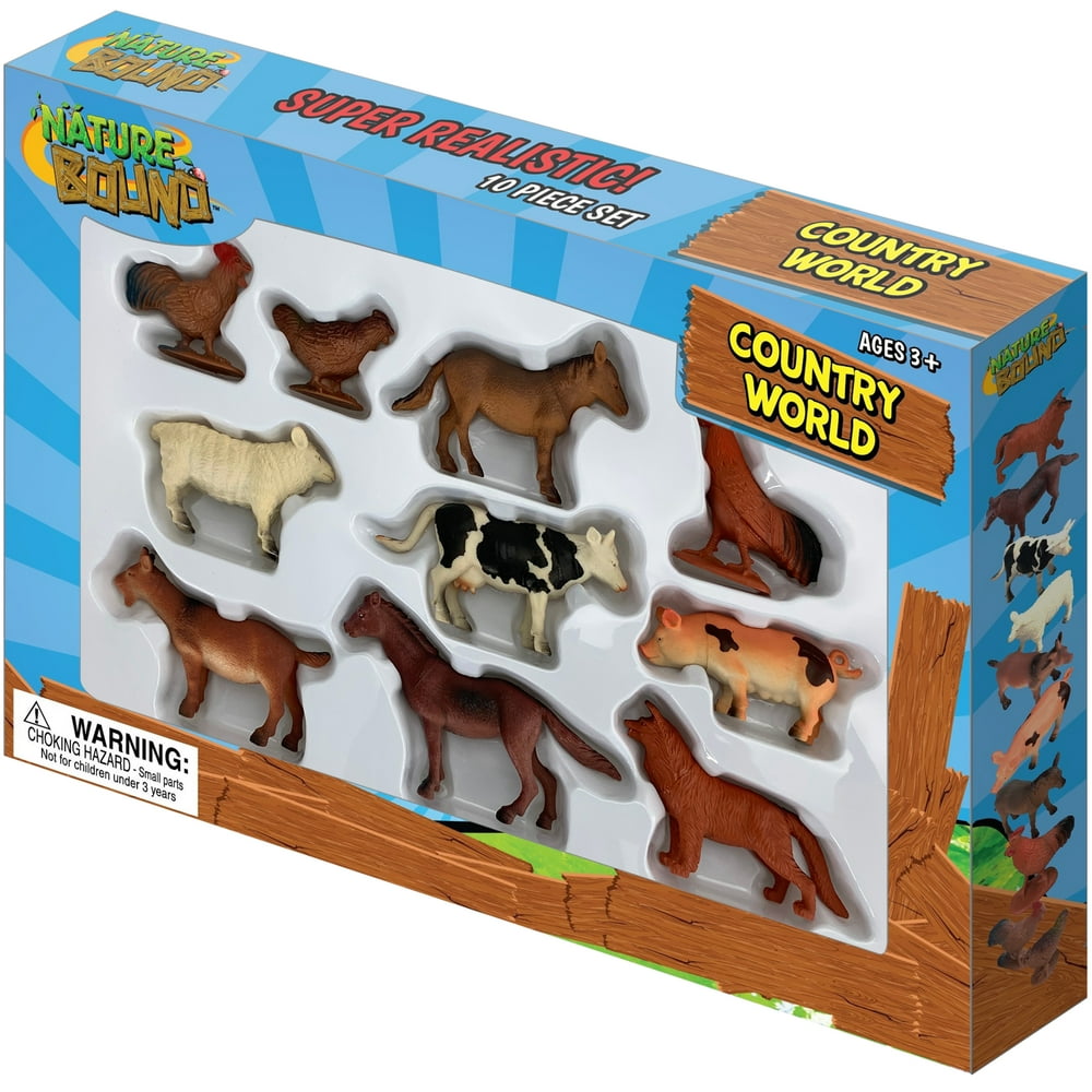 Nature Bound Toys Country World Farm Animals, Boxed Set with Ten Hand Painted Figurines (10