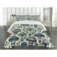 thumbnail image 2 of Ambesonne Mushroom Quilted Bedspread Set 3 Pcs, Bicolour Boho Woodland Art, King Size, Ivory and Slate Blue, 2 of 4