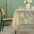 thumbnail image 6 of Waterproof Tablecloth Rectangle 55x70 Tassel Lace Beige | Decorative Polyester Table Cover, Stain Resistant, Soft Embroidery, Elegant Dining Room Decor, Easy Care, Versatile For Parties & Family, 6 of 6