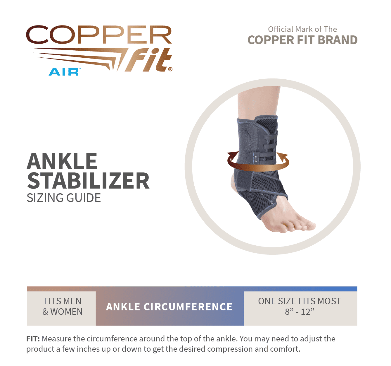 Copper Fit Adjustable Compression Ankle Stabilizer for Support and Pain Relief