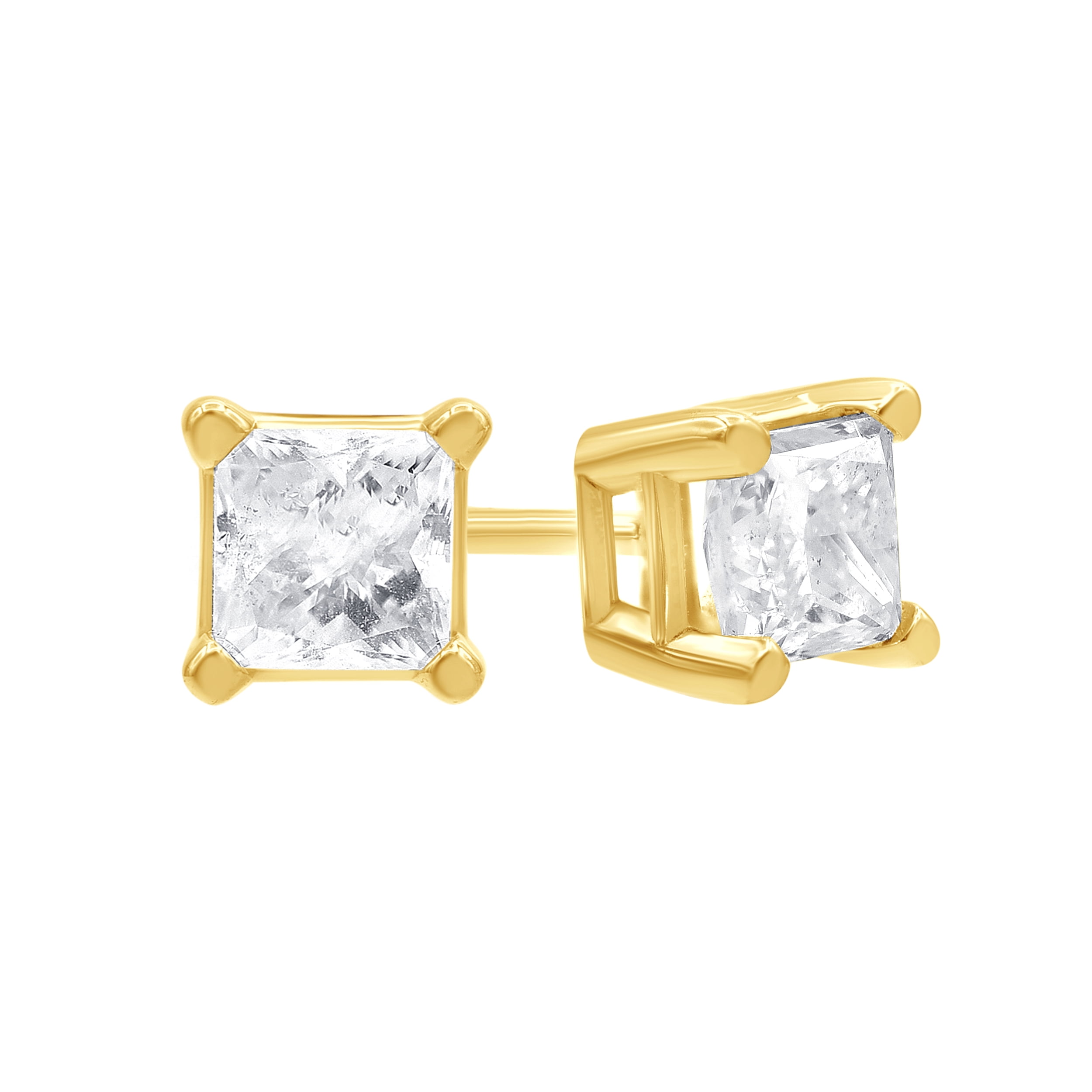 Unique Brilliance 0.75 Carat T.W. Princess Diamond Stud Earring in 14K Yellow Gold (I-J, I2-I3)