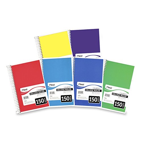 Mead 3Subject Wirebound College Ruled Notebook, 9.5" x 5.5", Pack Of 6