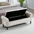 thumbnail image 6 of Aemeios 67" Velvet Storage Bench Upholstered Button-Tufted End of Bed Storage Ottoman Benches with Arms for Entryway Cloakroom, Cream, 6 of 9