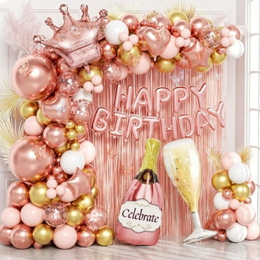 Pink Golden Ball Wreath Bow Set, Birthday Party Decoration, Birthday Party and Wedding Balloon Supplies, Baby Shower Latex Balloon