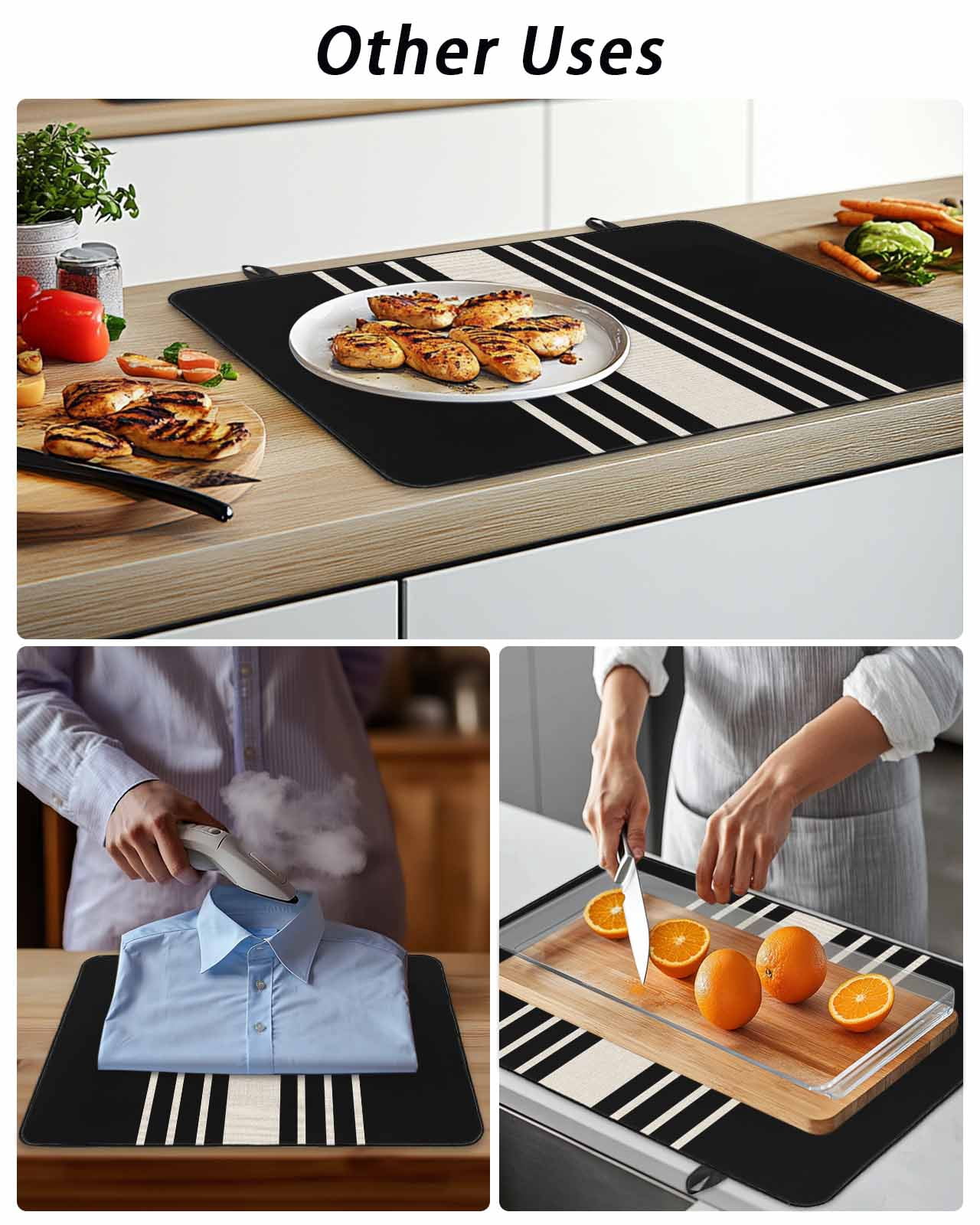 Stove Top Covers for Electric Stove, Black Beige Striped Glass Stovetop Cover Protector, Modern Farmhouse Retro Lines Induction Cooktop Protector Oven Mat for Kitchen Countertop 24"x21"