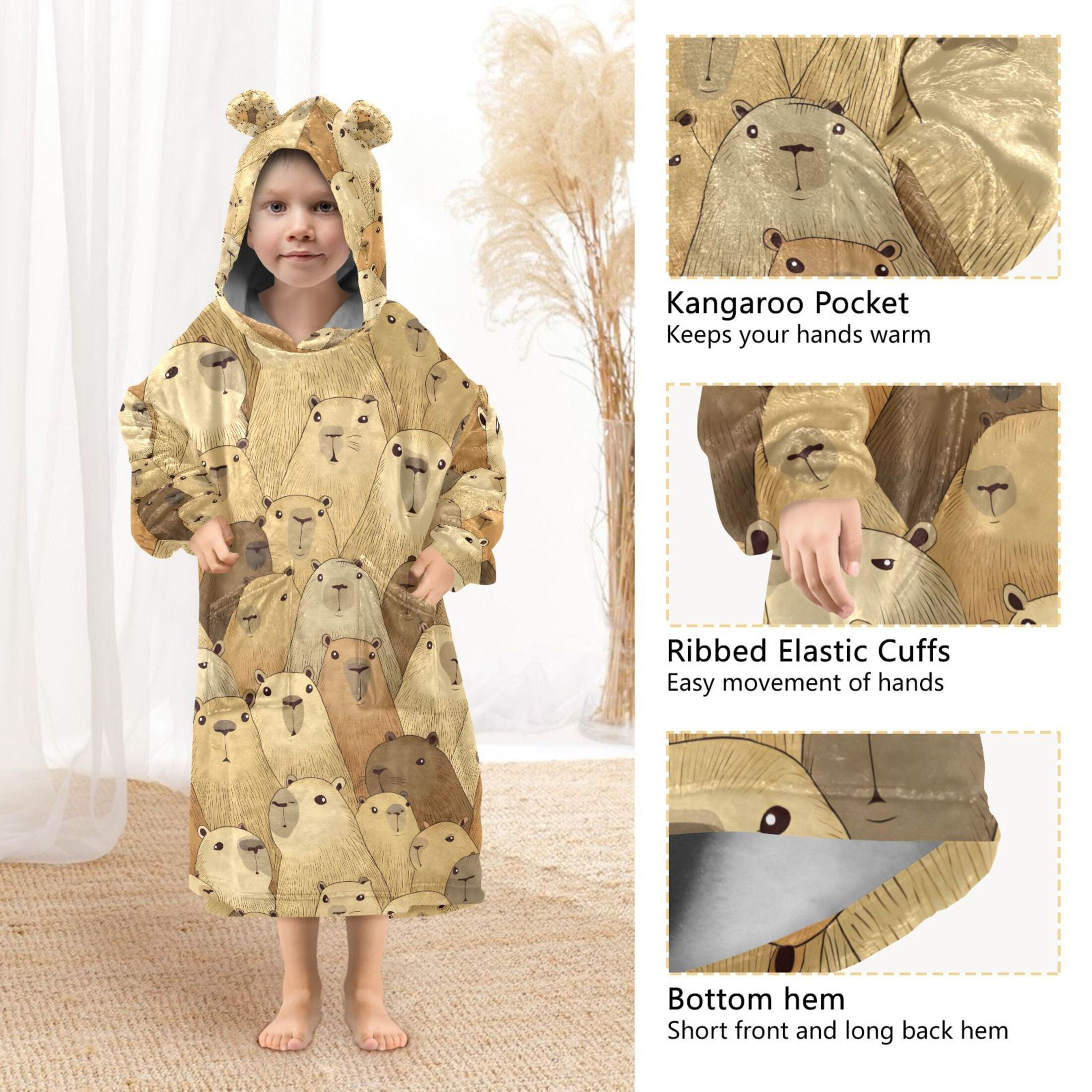 joogoo Blanket Hoodie for Doodle Capybara Oversize Sweatshirt 3-14 YR L