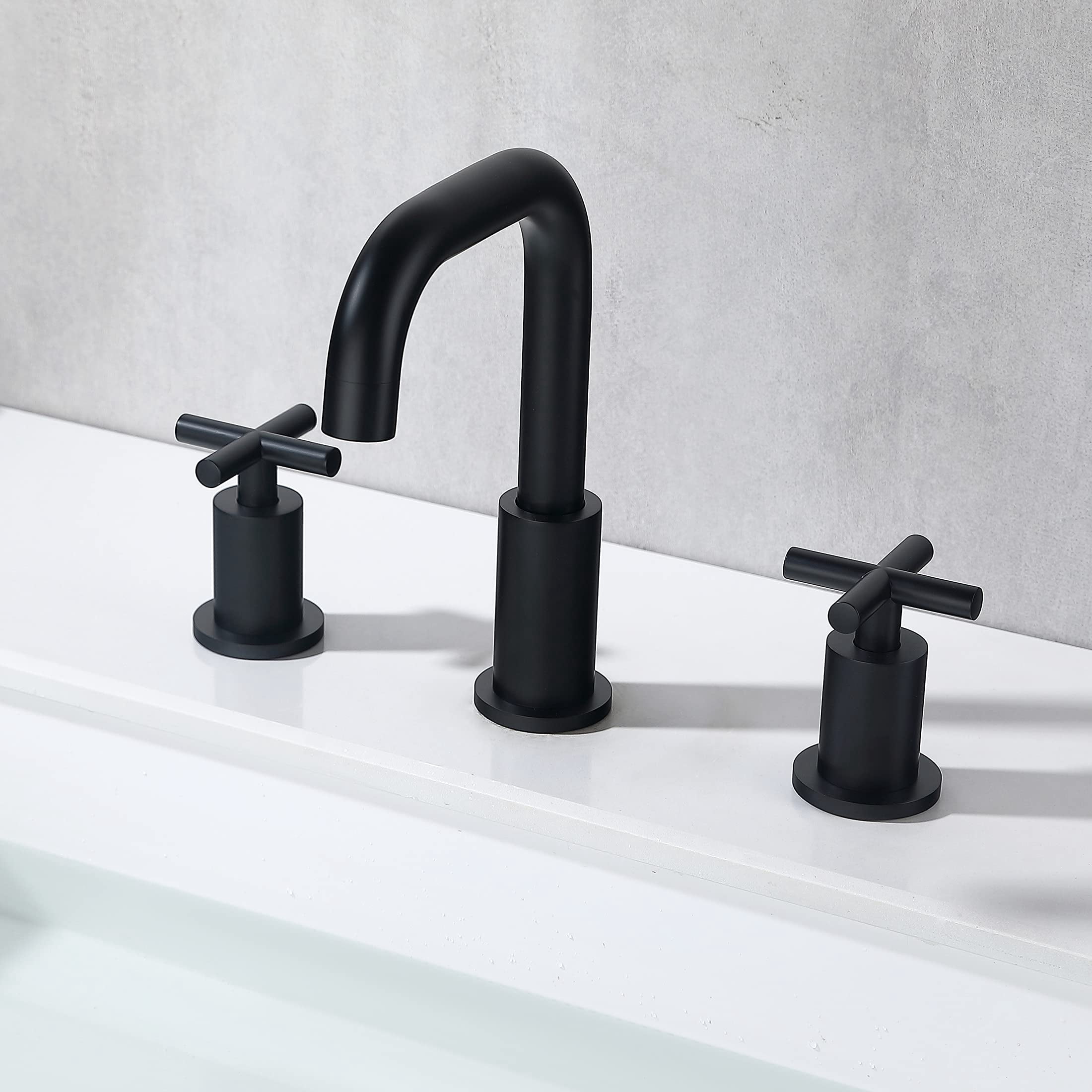 Adorer Matte Black 8 Inches Bathroom Faucet with Pop-up Drain, 2 Handle Widespread Bathroom Sink Faucet 3 Hole - 33163BK