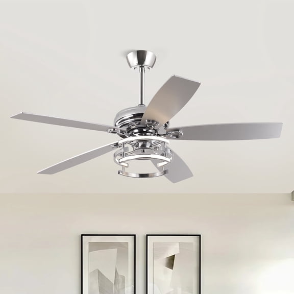 52" Modern Chrome DC Motor Reversible Ceiling Fan with Dimmable LED Light and Remote
