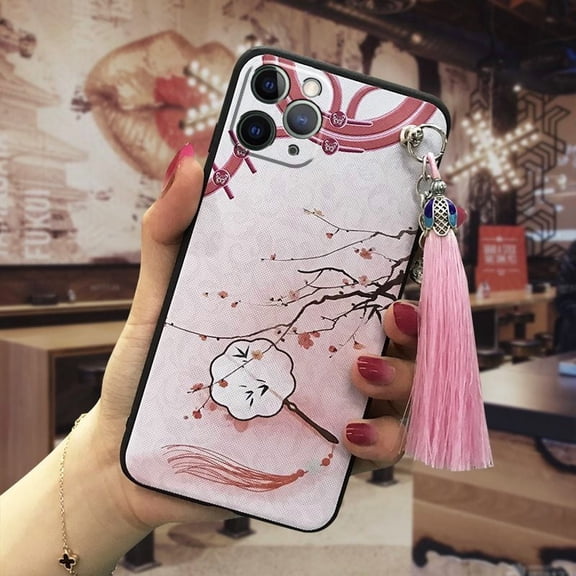 KDY-Phone Case For iphone 11 Pro Max, Soft case Dirt-resistant Durable Anti-dust protective Back Cover TPU Waterproof Shockproof Chinese Style Anti-knock tassel bell Silicone