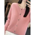 thumbnail image 5 of Cárdigan de manga larga 2024, nuevo suéter de moda para mujer, 100 % lana merino, camisetas, jerseys, prendas de punto con cuello redondo, ropa de primavera y otoño para mujer, 5 of 5