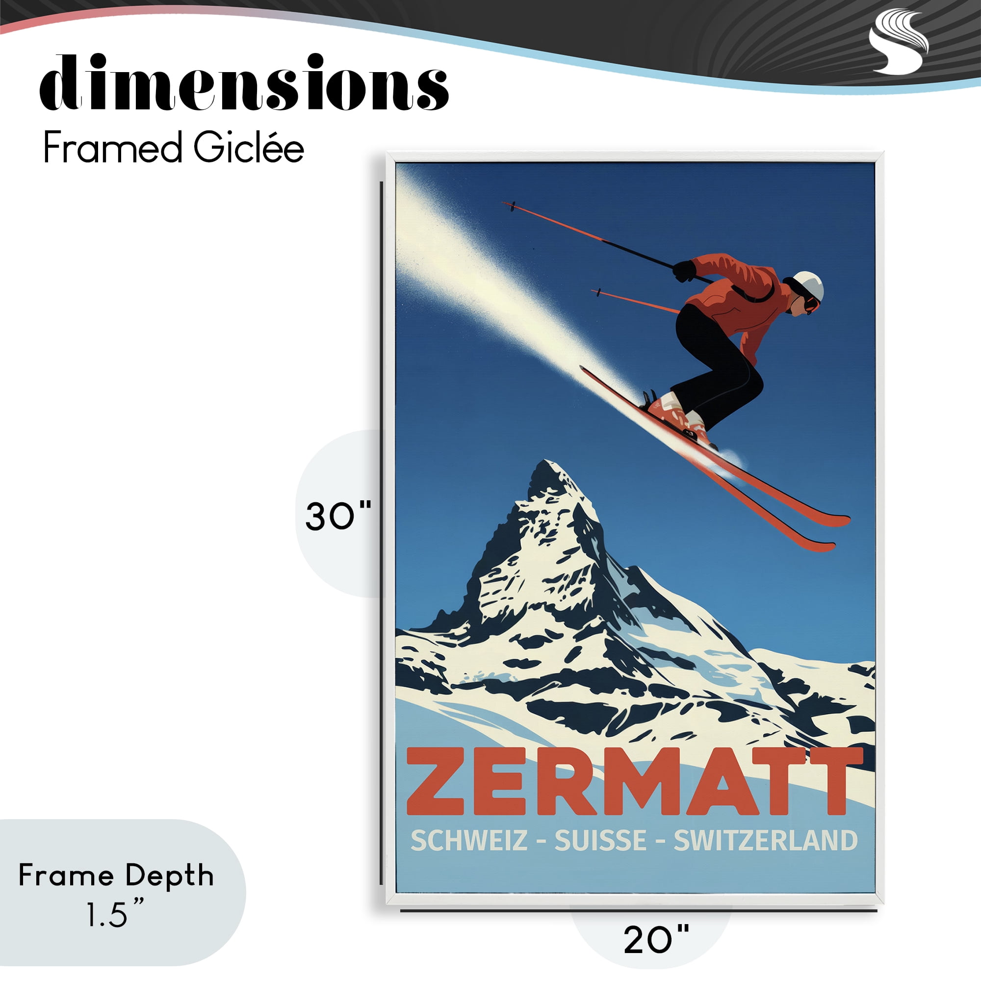 Stupell Industries Zermatt Ski Poster White Framed Giclee Art, design by Andreas Magnusson