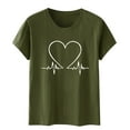 thumbnail image 4 of Pxiakgy Women Cute Heart Graphic Crewneck Short Sleeve Regular Fit Casual Tee T-Shirts Tshirt Tops Love Printed Shirt Round Neck T Shirt Top Lightweight Soft Clothing Clothes Army Green L, 4 of 4