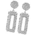 thumbnail image 1 of 1 par de pendientes de aleación de corte de oreja huecos grandes exquisitos, joyería de mujer con forma de gota de oreja rectangular Flash Plata, 1 of 9