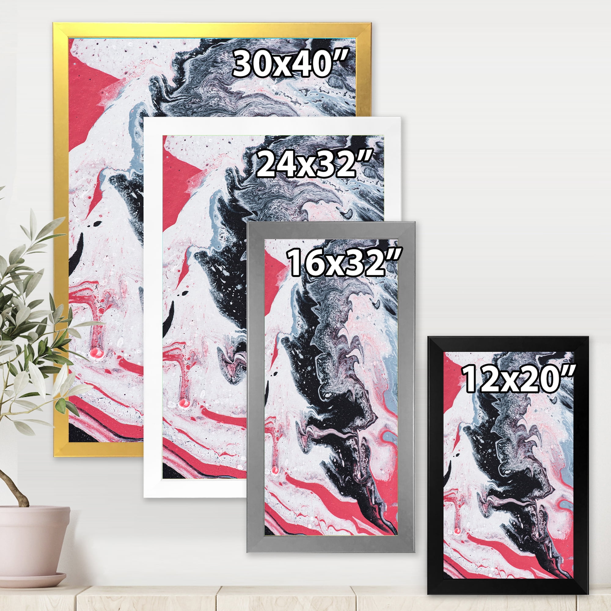 Designart 'Abstract Marble Composition In Gray and Pink I' Modern Framed Art Print