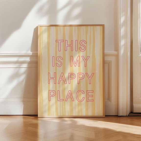This Is My Happy Place Wall Art Print, Yellow Pink Poster, Preppy Print, Coastal Trendy Wall Art, Aesthetic Dorm Decor, Bedroom Dopamine Decor