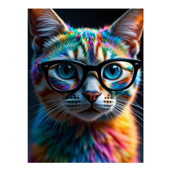 Diamond Art Kit for Adults, Rainbow Cat With Glasses Diamond Painting for Adults Beginners, DIY Diamond Art Painting Kits, 5D Diamond Painting Crafts for Home Decor 12x16 Frameless