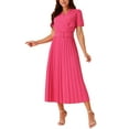 thumbnail image 4 of INSPIRE CHIC Women's 2024 Casual Short Sleeve Wrap V Neck Flowy Pleated Midi Dress with Belt, 4 of 4
