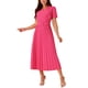 thumbnail image 4 of INSPIRE CHIC Vestido Midi Plisado de Manga Corta con Cinturón V en el Cuello Flowy 2024 para Mujeres en Rosa Fucsia S, 4 of 5