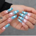 thumbnail image 3 of Long Coffin Press on Nails, Clouds Fake Nails, Blue Rhinestone False Nails, Cute Full Cover Nails Acrylic Nails Tips for Women and Girls 24Pcs.Note:No, 3 of 4