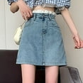 thumbnail image 2 of HJYCHN Women's High Waist A-line Jeans Skirt Elegant Casual Fashion with Button Design Short Skirt Casual Daily Wear Blue M, 2 of 6