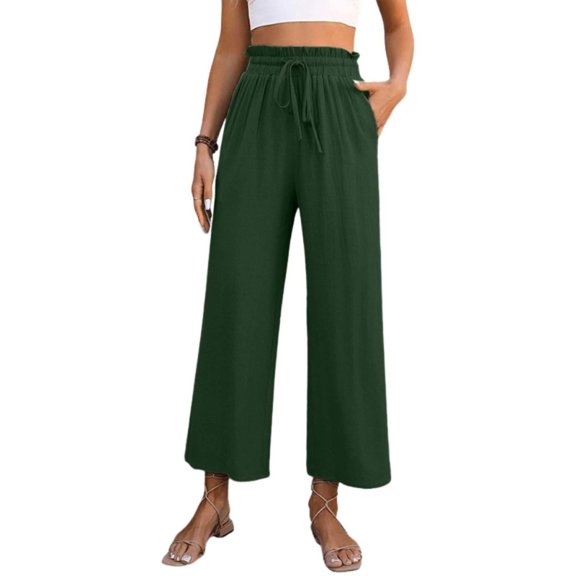 Women's wide-leg cropped wide-leg pants, flowy and casual , with pockets.