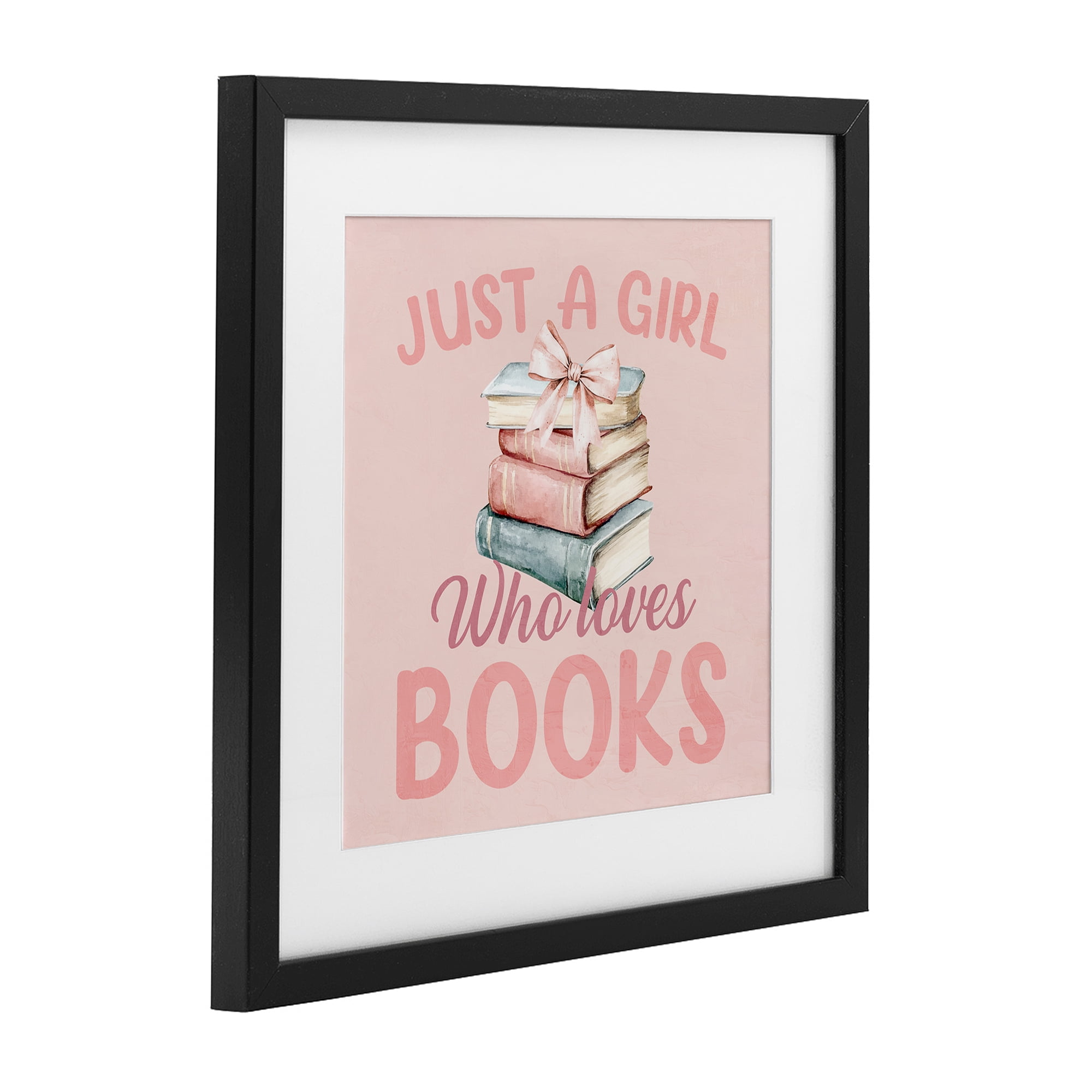 Reader Girl Who Loves Books Black Framed Print Under Glass, design by Kim Allen