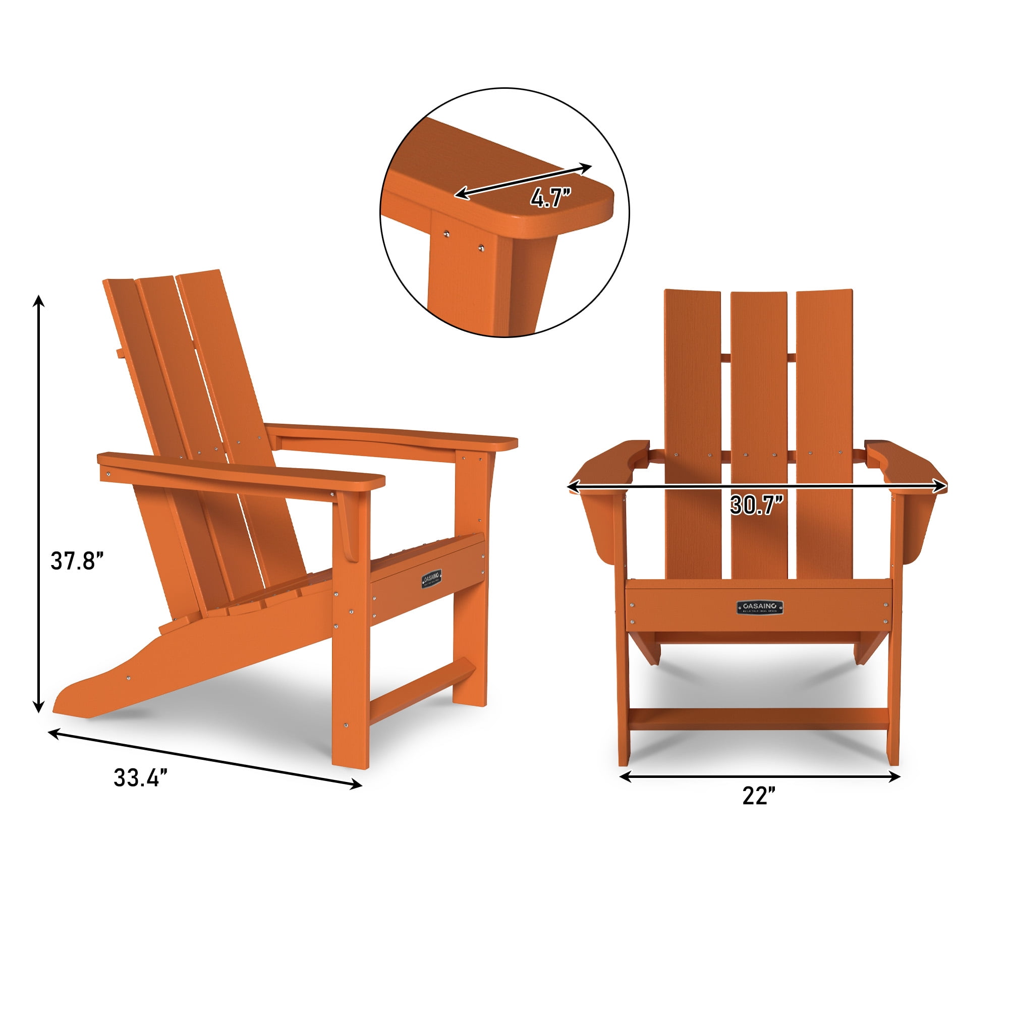 CASAINC Modern Orange 3-Pack 4.7 inch W Arm Outdoor Patio Folding Wood Adirondack Chair