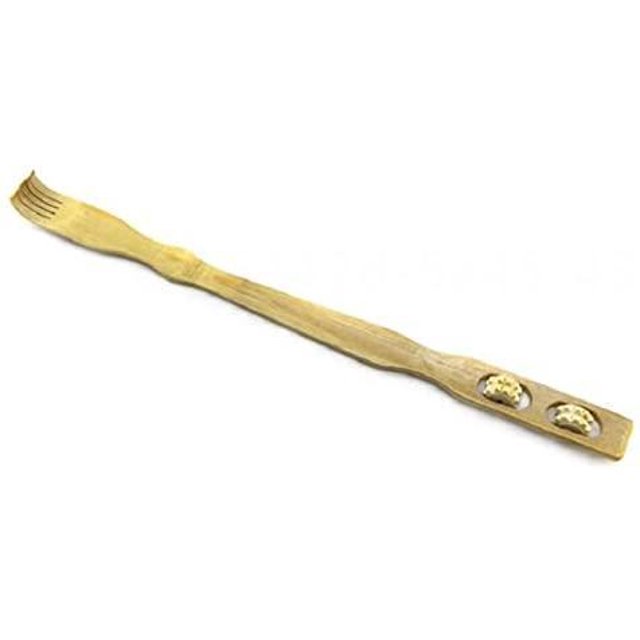 Body Back Scratcher Massager Wooden Bamboo Self-Massage Scratchback Rack Scrather with Wheel for Body Neck Back Shoudler