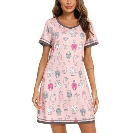

UKAP Women Night Gowns V Neck Nightgowns Color Block Sleep Dress Baggy Sleepwear Nightshirt Pajama Animal Print 2XL