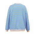 thumbnail image 2 of Womens Tops Long Sleeve Shirt Crew Neck Stripe Sweatshirt Color-blocaked Blouses for Women Blue, Size S to XL, 2 of 6