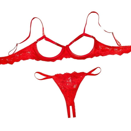 Yuhangmm Sexy Underwire Floral Lace Sheer Lingerie Set Outfits For Women See Through Bra And Panty 2 Piece Floral Lingerie Corset