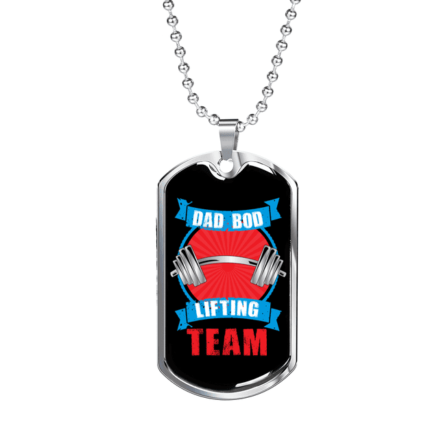 Dad Bod Lifting Team Dog Tag Stainless Steel or 18k Gold 24" Chain