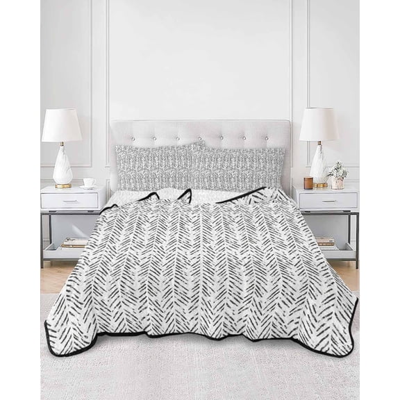 Quilts Twin XL Size, White Black Striped Soft Comforter Bedding Set for Bed, Abstract Modern Art Irregular Stripe Lightweight Quilted Bedspread with Pillow Cover(2 Pieces) for All Season, 68x98 Inch