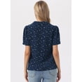 thumbnail image 3 of DARING DIVA Women's Floral Short Sleeve V Neck Blouses M Dark Blue, 3 of 6