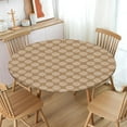 thumbnail image 2 of Brown White Round Fitted Tablecloth with Elastic Edge,Water&Stain-Resistant Wipeable Picnic Weave Table Cover for 44"-48" Found Tables Reusable Dots Geometric Table Cloth for Dinner,Outdoor,Patio, 2 of 8