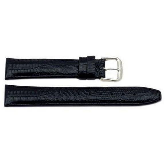 18mm Genuine Leather Lizard Grain Black Watch Strap