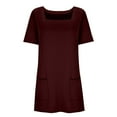 thumbnail image 5 of Long Tops for Women wear with Leggings Square Neck Short Sleeve Loose Fit Tunic Tee Shirt with Pockets (XL, Wine), 5 of 7