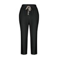 thumbnail image 3 of Hvyesh Linen Capris for Women Plus Size Summer Casual Pants Loose Fit Cropped Pants Drawstring Elastic Waist Lounge Pant with Pockets, 3 of 8