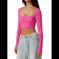 thumbnail image 2 of Top Corto Básico Informal Ajustado con Doble Forro, Cuello Cuadrado y Larga para Mujer Rosa Roja S, 2 of 8