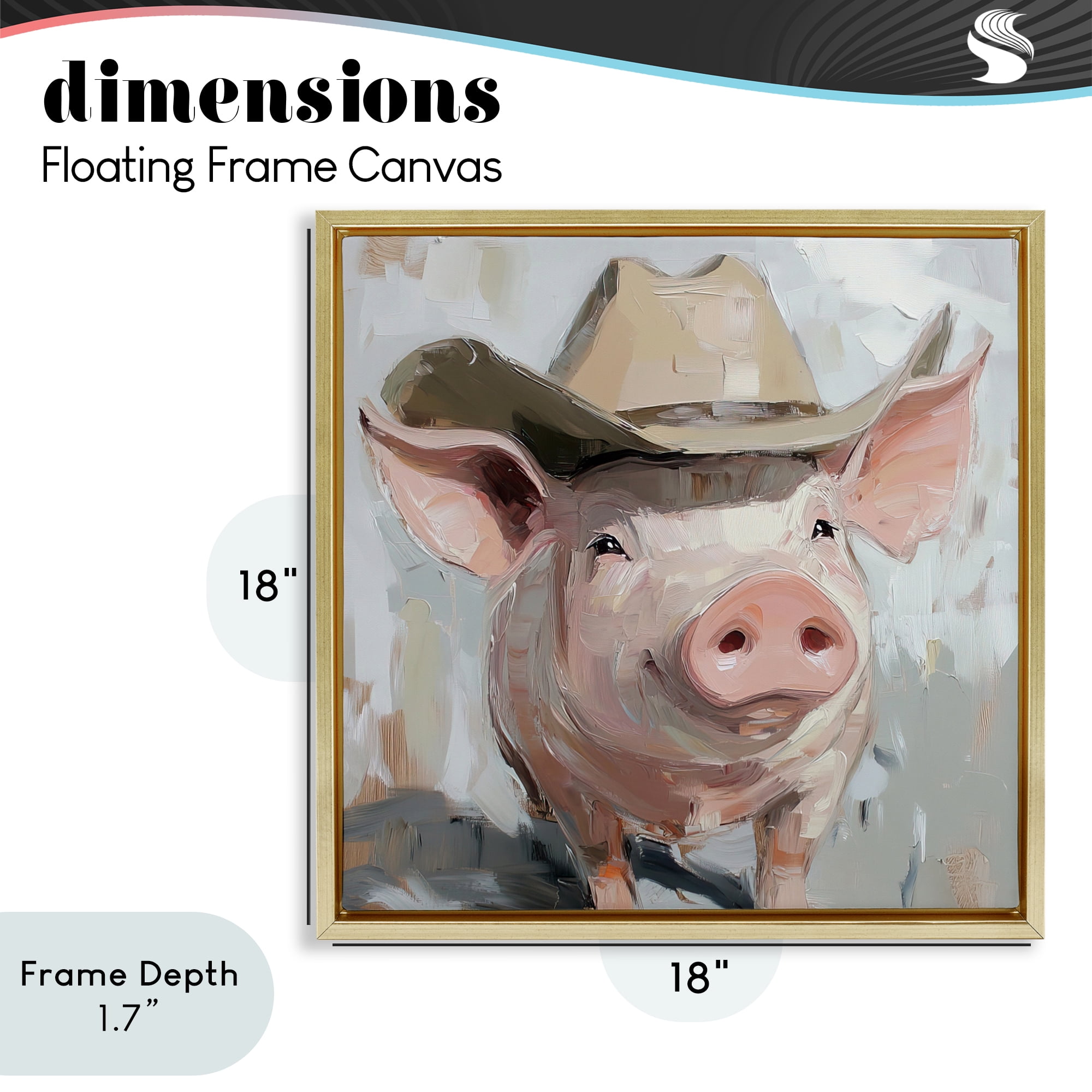 Stupell Industries Cowboy Chester Pig Gold Framed Floater Canvas Wall Art, design by Tina LeCour