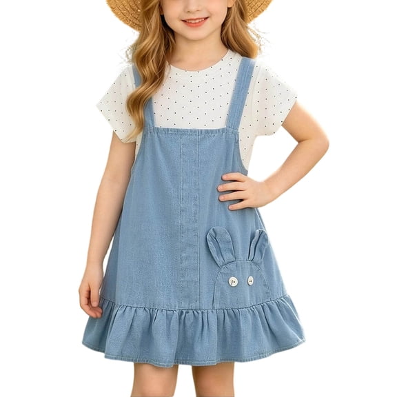 Amidoa Girls Summer Dresses Short Sleeve Solid Color A-Line Dresses Casual Kids Sundress Black Size 12