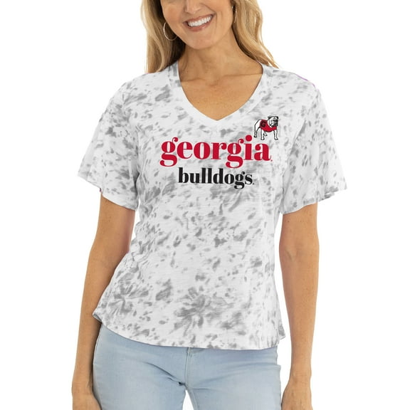 Women's  Gray Georgia Bulldogs Faye Ruffle V-Neck T-Shirt