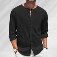 thumbnail image 2 of JTieacloth Mens Cotton Linen Shirts Mens Summer Cotton Linen Shirt Long Sleeve T Shirt Button Casual Beach Shirt Black, 2 of 5