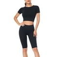 thumbnail image 2 of Hpapadks Workout Sets for Women 2 Piece Outdoor Running Fitness Wear Tight Quick Dry Short Sleeve Solid Crop Tops Shorts Yoga Set Yoga Outfits for Women Black L, 2 of 5