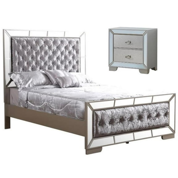 Home Square 2-Piece Set with Queen Panel Bed & 2-Drawer Nightstand in Champagne