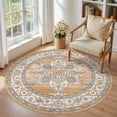 thumbnail image 2 of Toyoso 5x5 Round Area Rug, Heritage Medallion Silicone Carpet, 0.25 inch Slim Machine Washable Non Slip Floor Covering for Reading Nooks and Entrances, Low Pile Vintage Circular Rug, Burnt Orange, 2 of 9