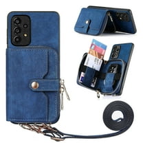 for Samsung Galaxy A52 5G Wallet Case, Crossbody Phone Purse with Card Holder for Women, Zipper PU Leather Carrying Cover Gift with Shoulder Strap Kickstand Anti-drop for A52 5G - Blue