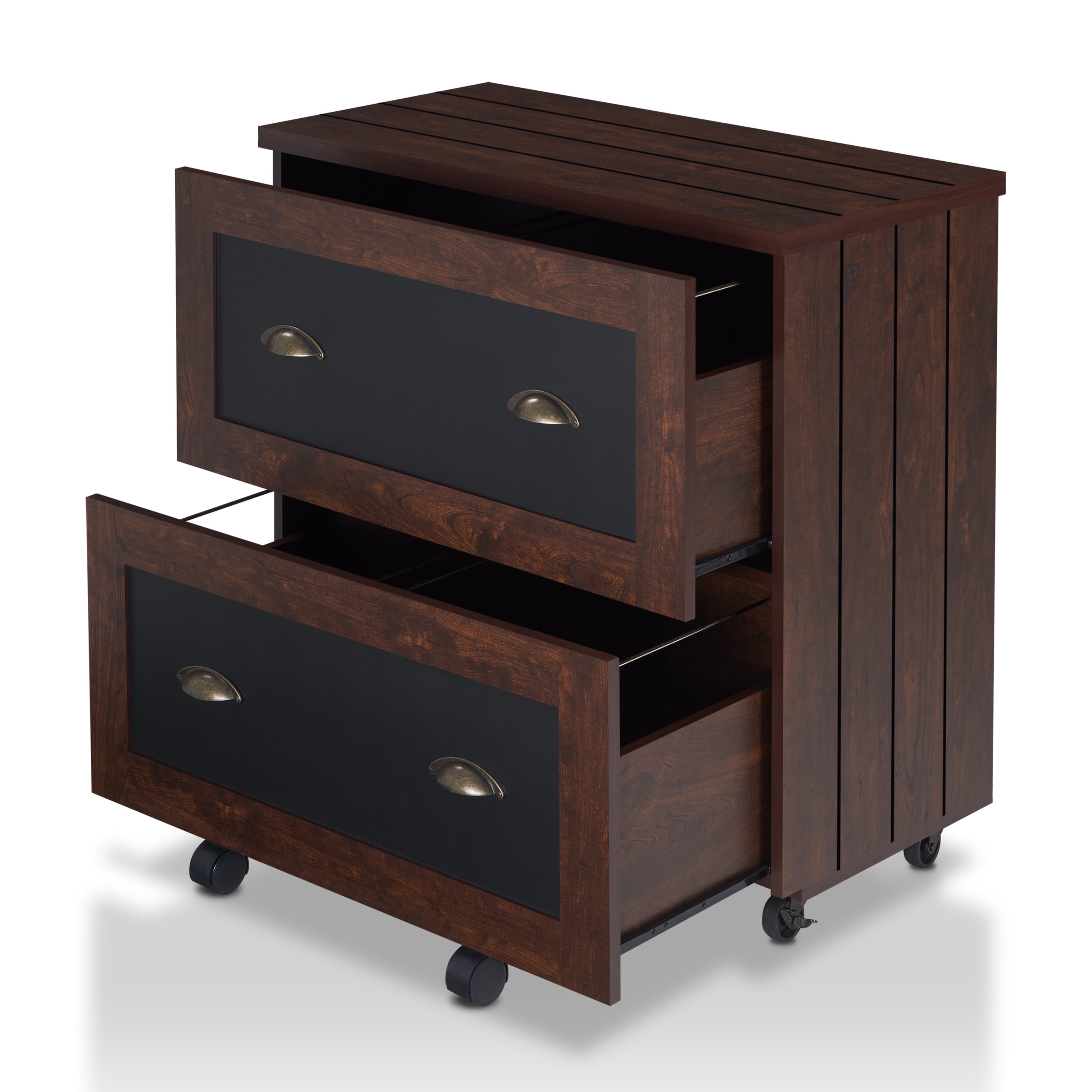 Rele 2-Drawer Wood File Cabinet with Casters, Vintage Walnut