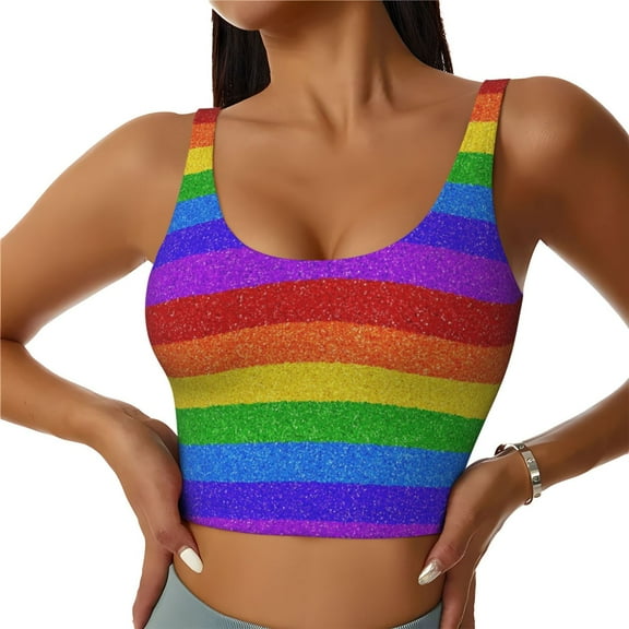 Naloa Colorful Glitter Rainbow Sports Bras for Women, High Support Bra with Removable Pads, Comfortable - Small
