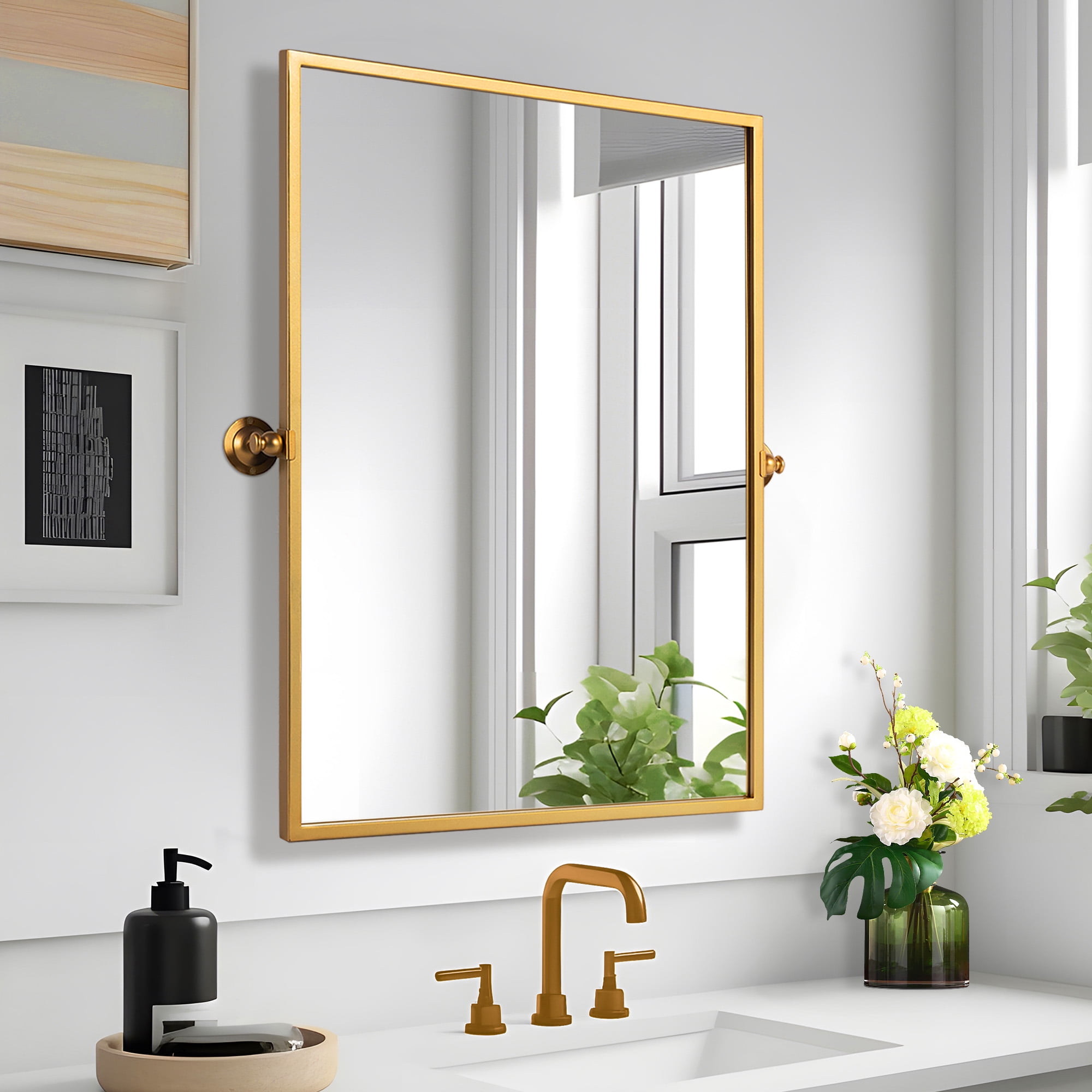 MAYEERTY 36"×24" Gold Iron Rectangular Wall Mirror Right Angles, Hardware, Durable Decor for Home